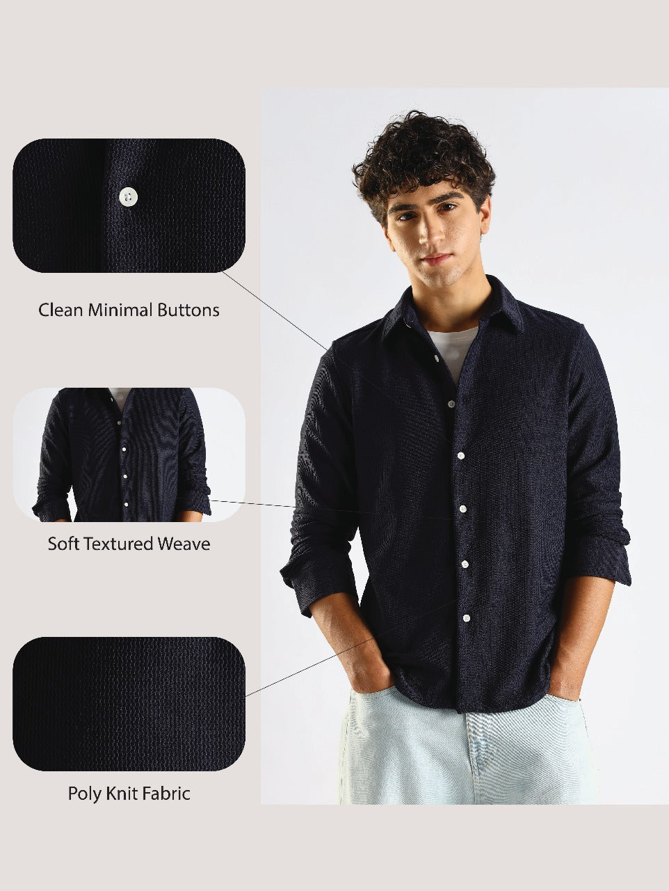 Textured Poly Knit Shirt Navy