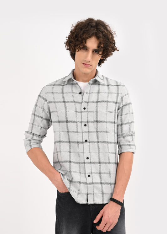 Check Shirt in Poly Cotton Lt Grey