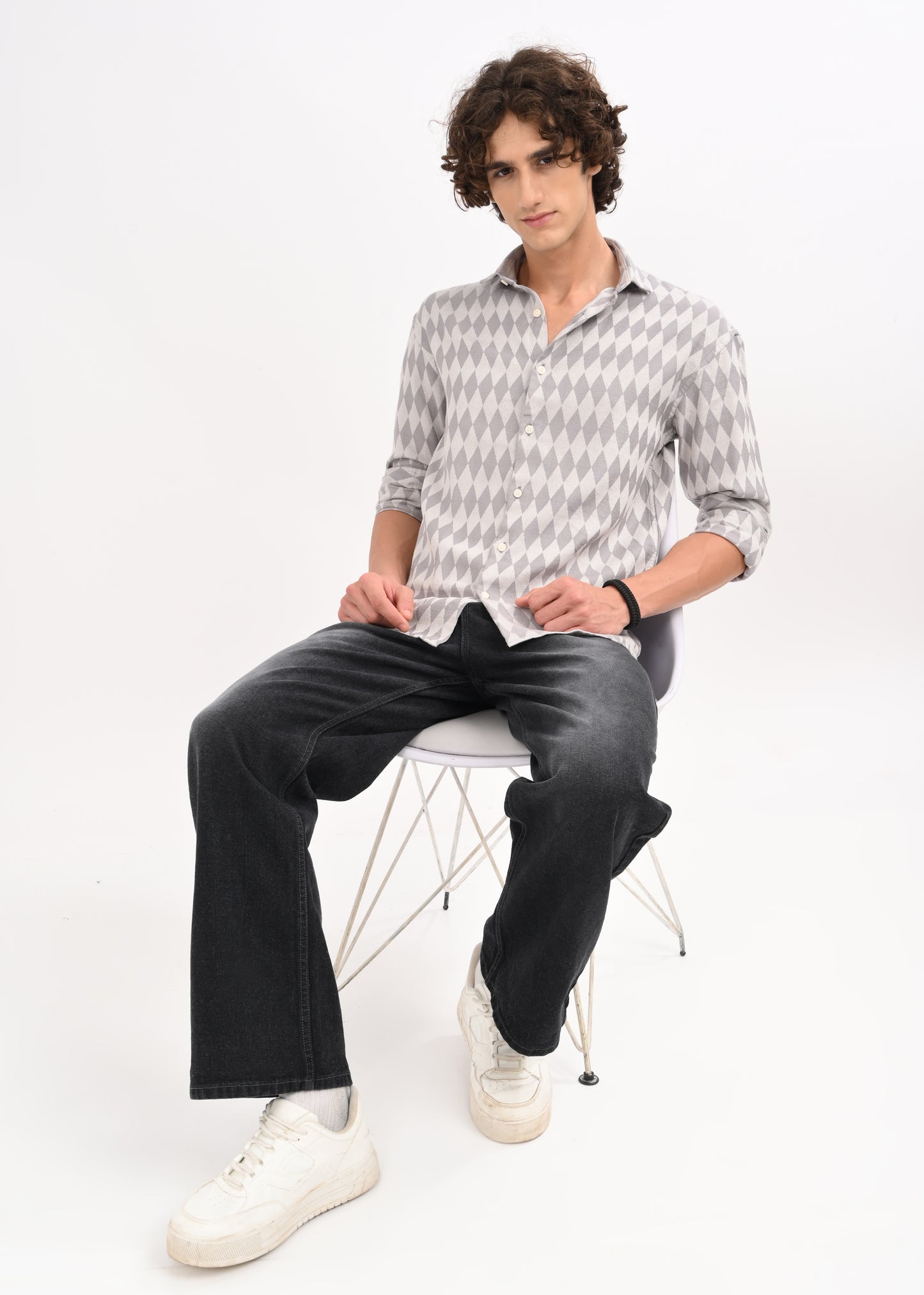 Diamond Self-Jacquard Shirt Grey