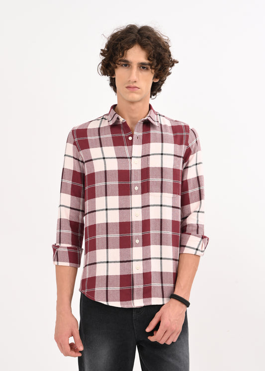 Herringbone Check Shirt Marron
