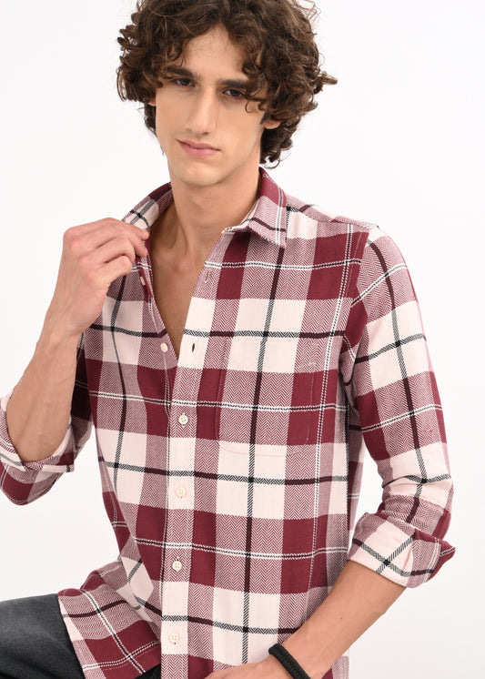Herringbone Check Shirt Marron
