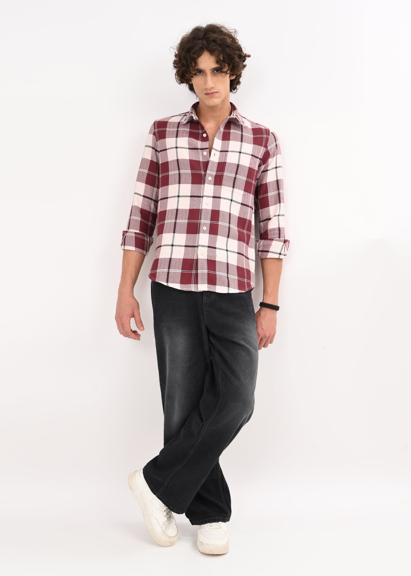 Herringbone Check Shirt Marron