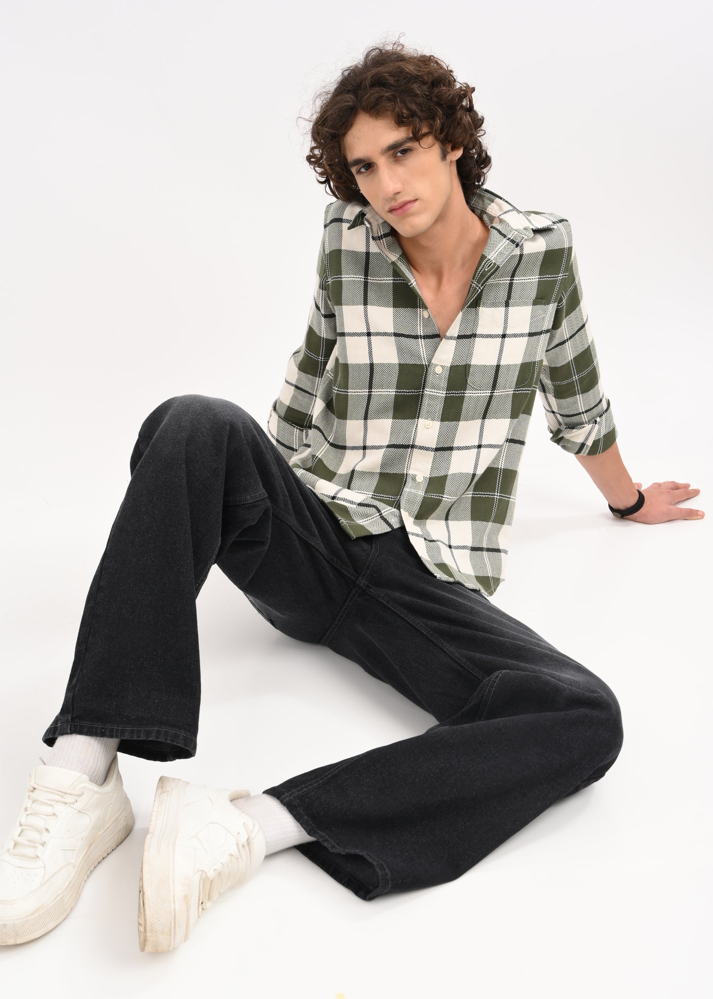 Herringbone Check Shirt Green