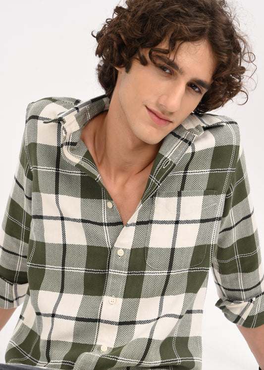 Herringbone Check Shirt Green