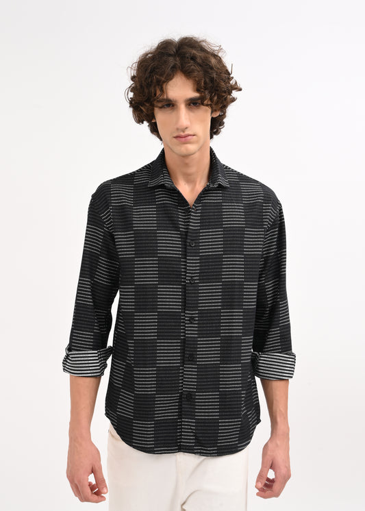 Self-Jacquard Cotton Blend Shirt