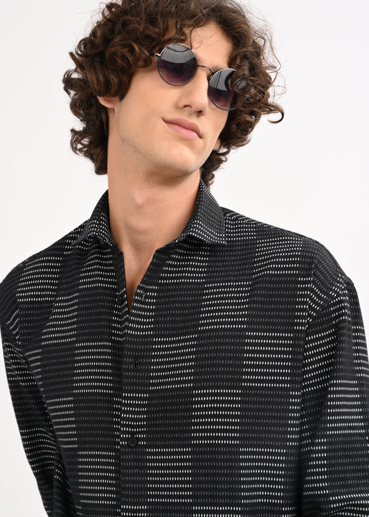 Self-Jacquard Cotton Blend Shirt