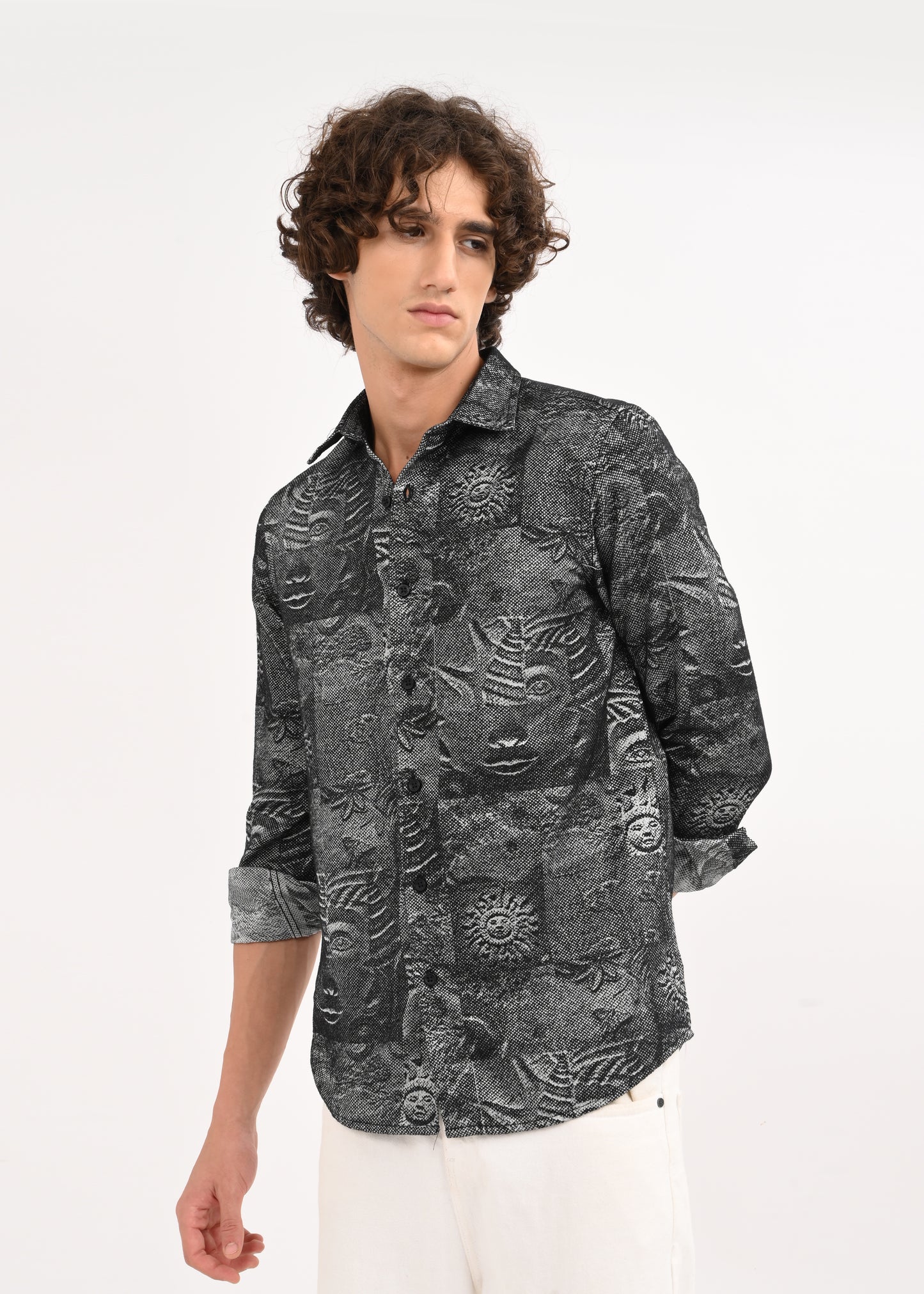 Floral Printed Self-Jacquard Shirt Black