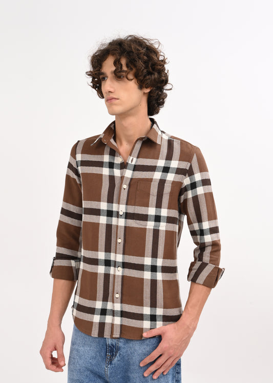 Herringbone Check Shirt Brown