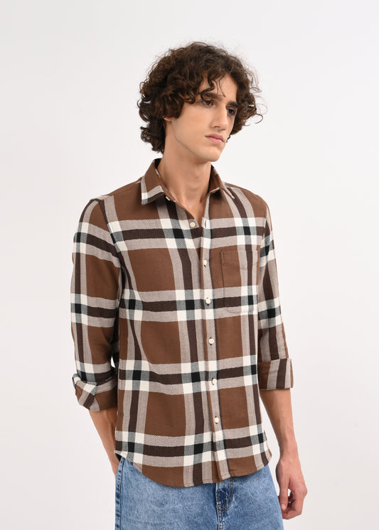 Herringbone Check Shirt Brown