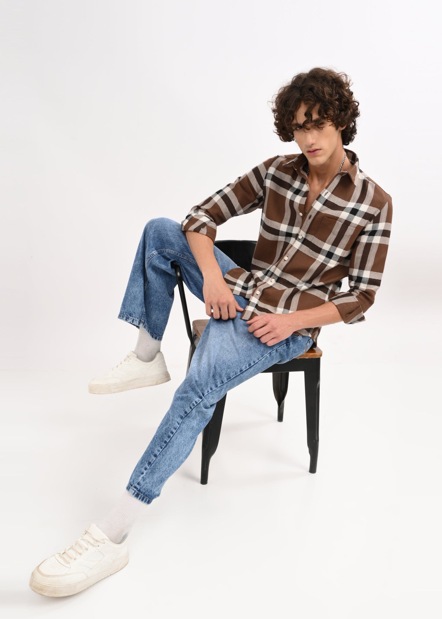 Herringbone Check Shirt Brown