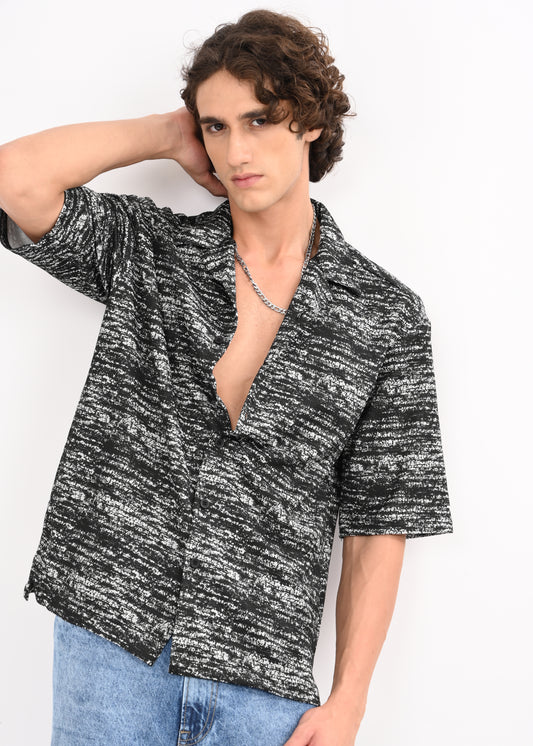 Cuban Collar Knitted Shirt Black