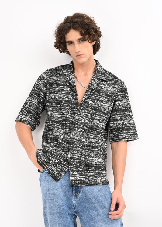 Cuban Collar Knitted Shirt Black