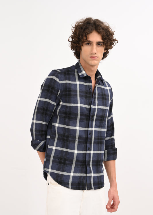 Check Shirt in Poly Cotton Navy