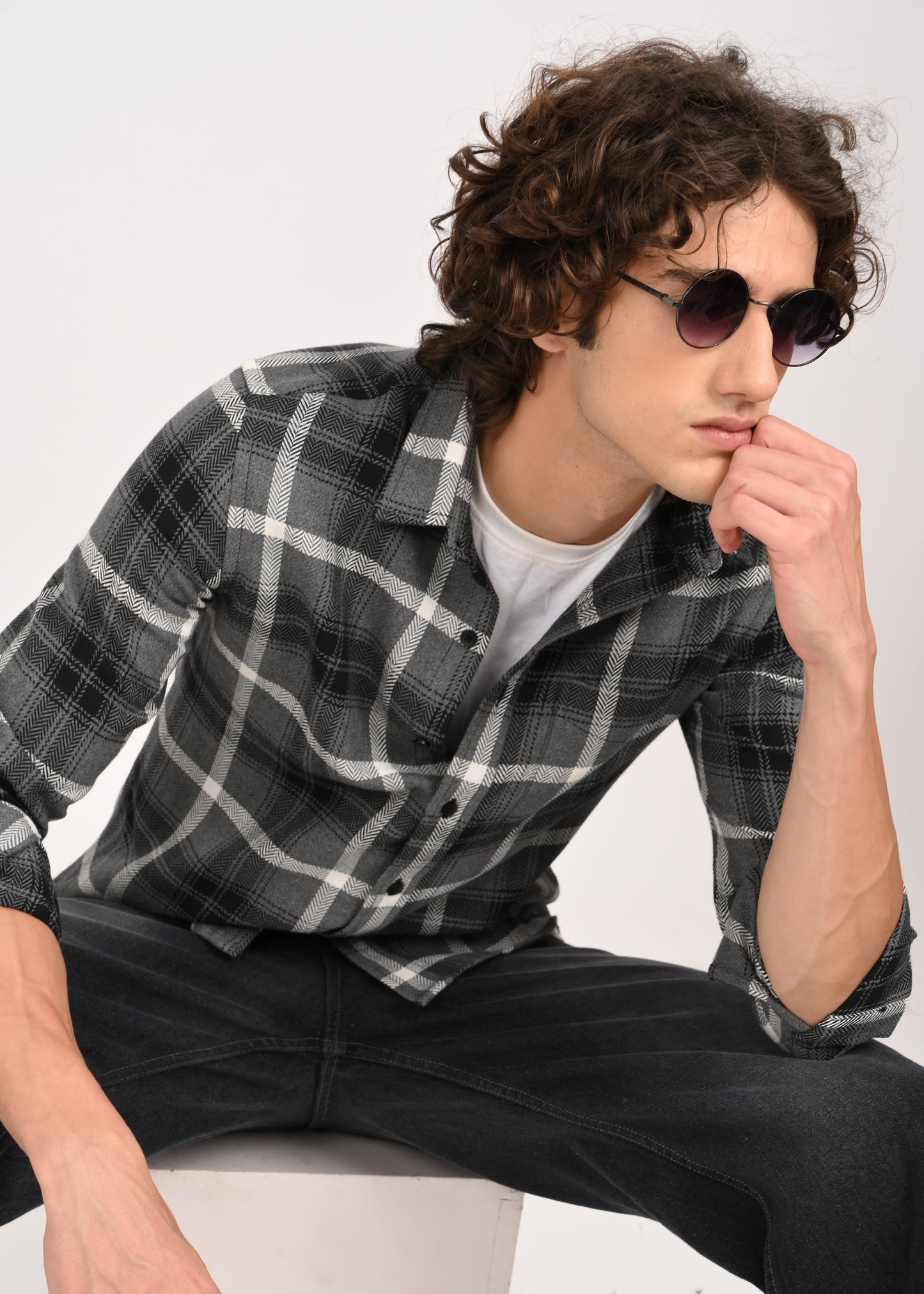 Check Shirt in Poly Cotton Black