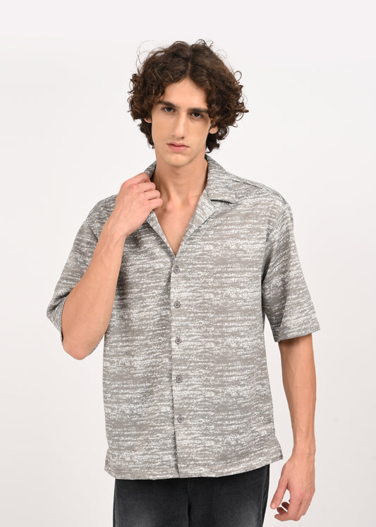 Cuban Collar Knitted Shirt Grey