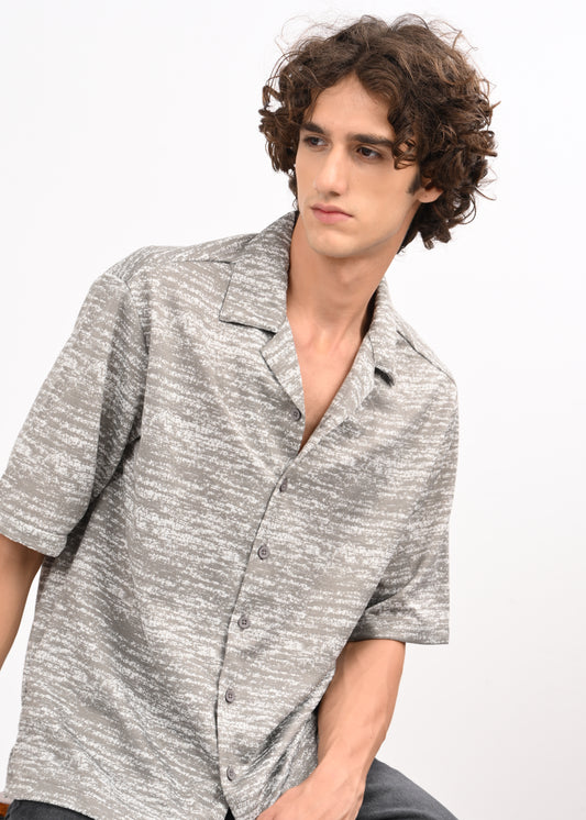 Cuban Collar Knitted Shirt Grey