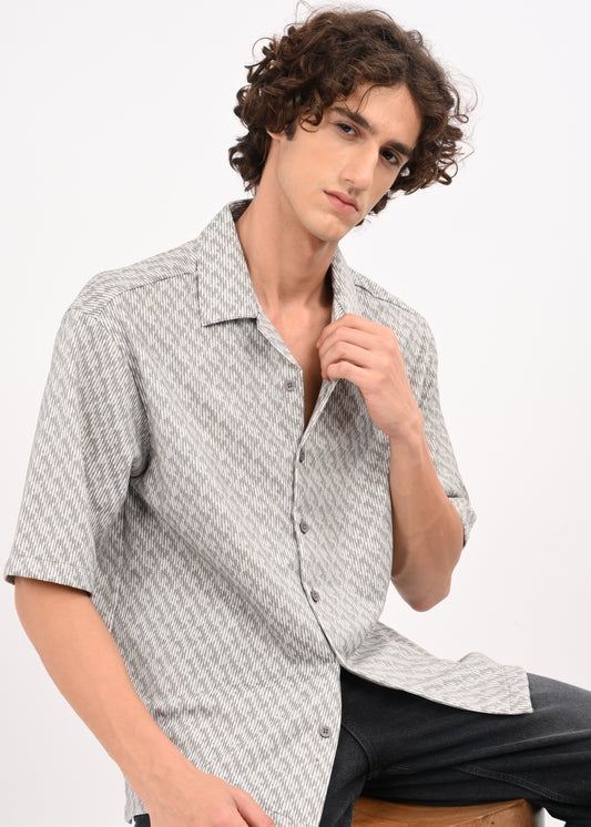 Cuban Collar Knitted Shirt Lt Grey