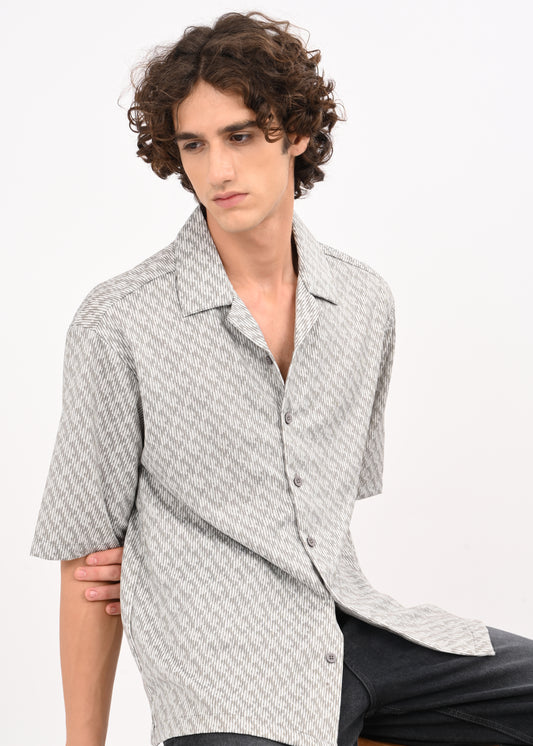Cuban Collar Knitted Shirt Lt Grey