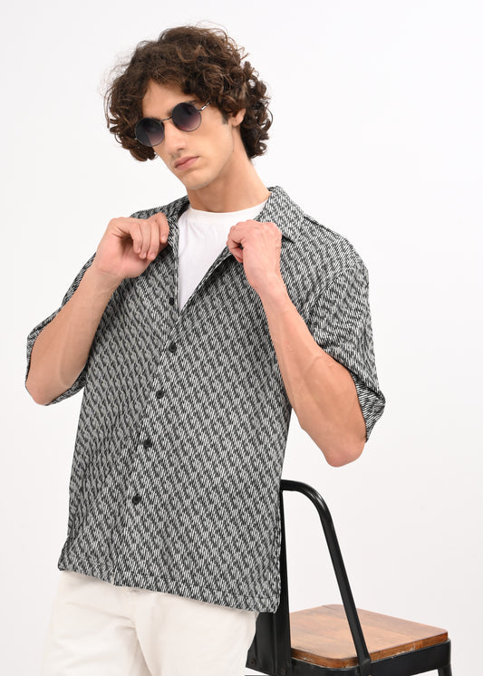 Cuban Collar Knitted Shirt Charcoal