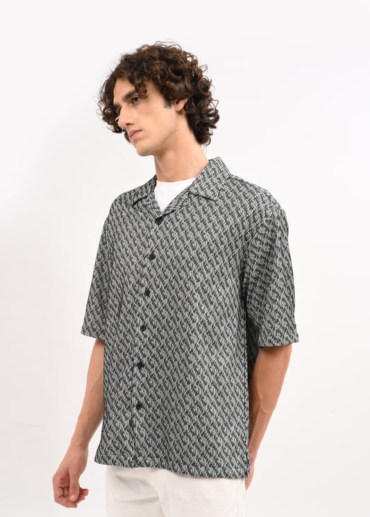 Cuban Collar Knitted Shirt Charcoal