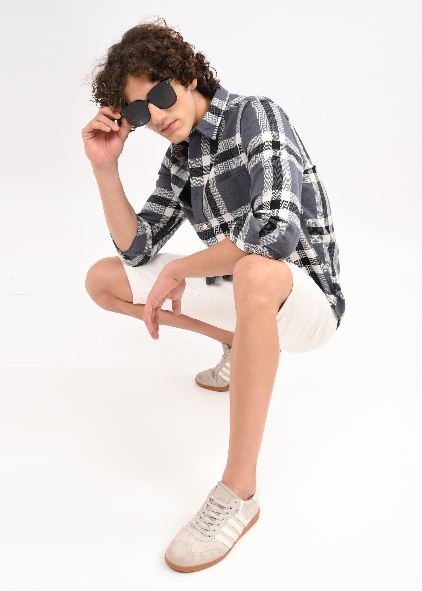 Herringbone Check Shirt Black