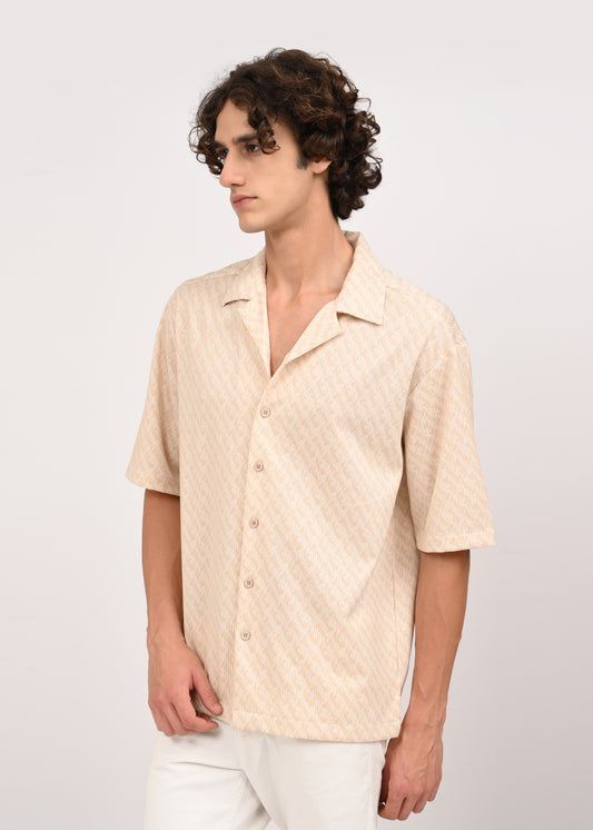 Cuban Collar Knitted Shirt Beige