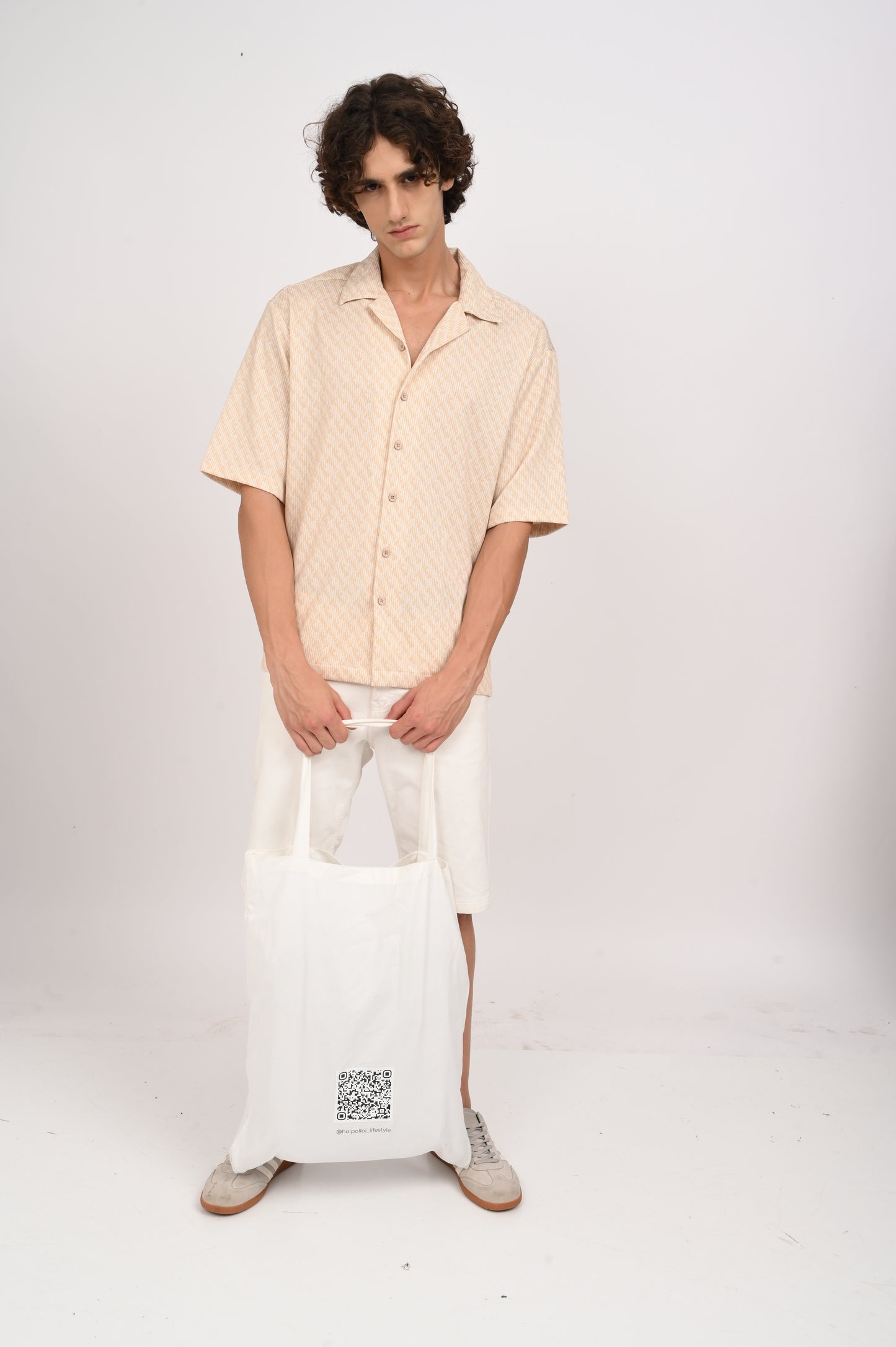 Cuban Collar Knitted Shirt Beige