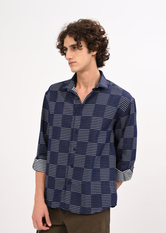 Self-Jacquard Cotton Blend Shirt