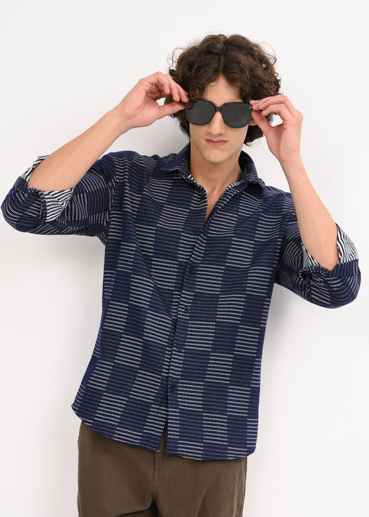 Self-Jacquard Cotton Blend Shirt