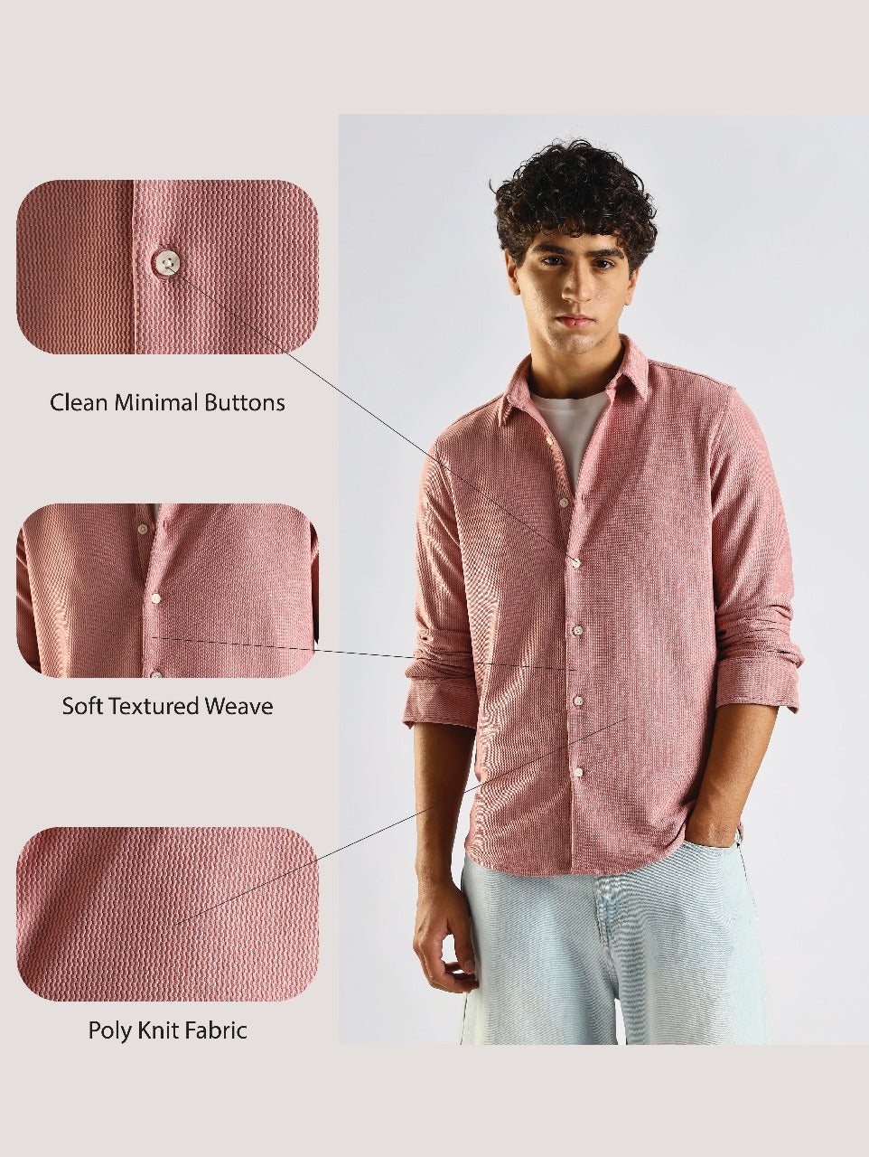Textured Poly Knit Shirt Pink