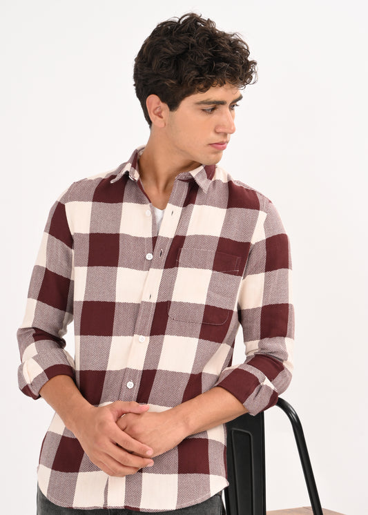 Classic Bold Check Shirt Maroon