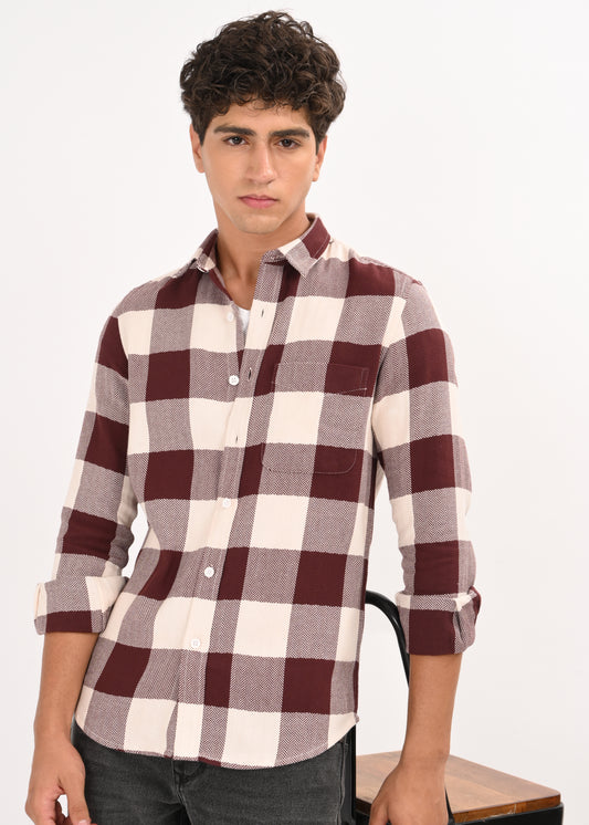 Classic Bold Check Shirt Maroon