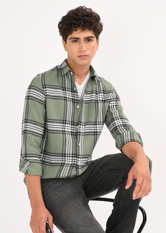 Herringbone Check Shirt Lt Green