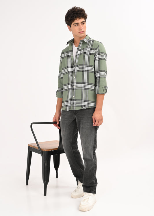 Herringbone Check Shirt Lt Green