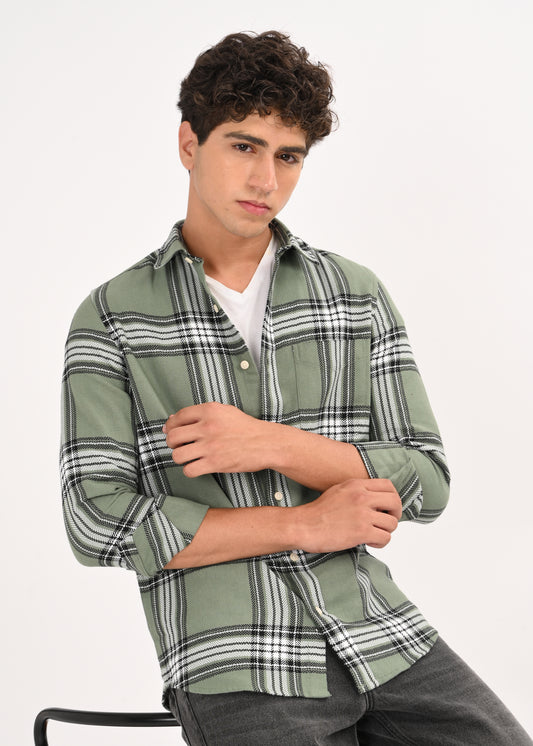 Herringbone Check Shirt Lt Green