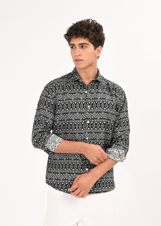 Textured Jacquard Tribal Shirt White