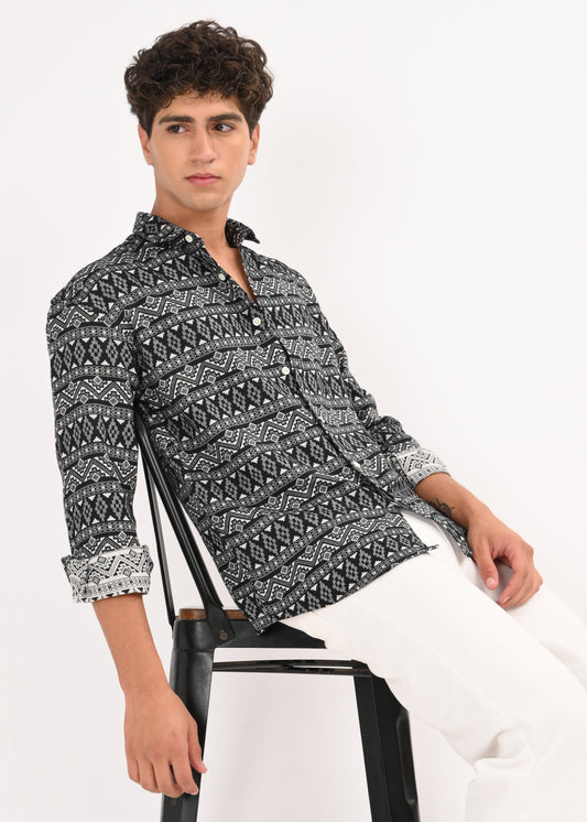 Textured Jacquard Tribal Shirt White