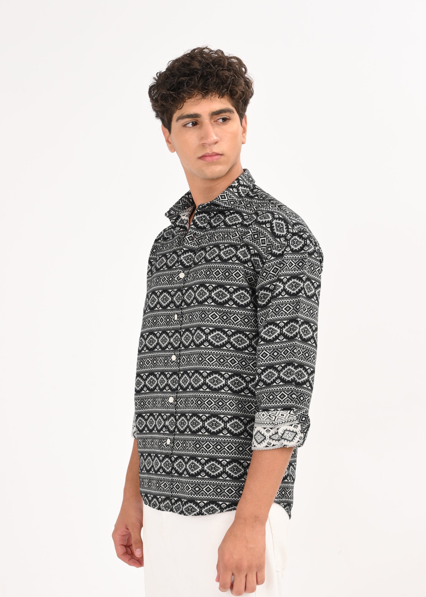 Textured Jacquard Tribal Shirt Black