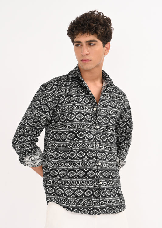 Textured Jacquard Tribal Shirt Black