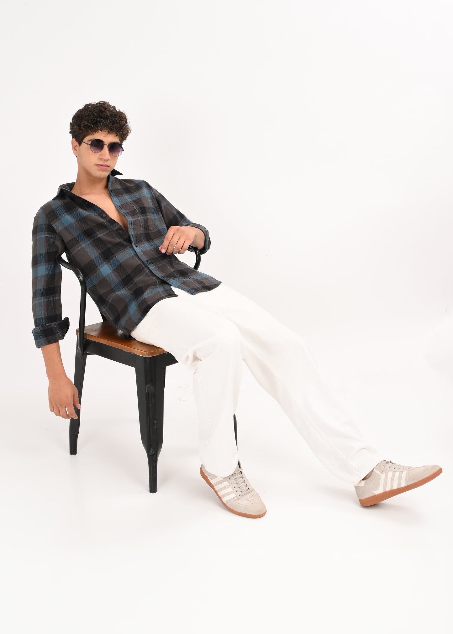 Multi-Colored Classic Check Shirt Blue