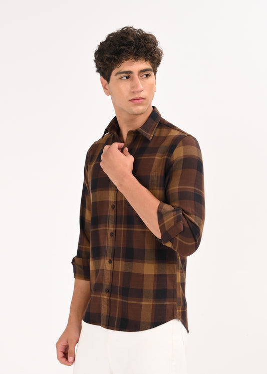Multi-Colored Classic Check Shirt Coffee