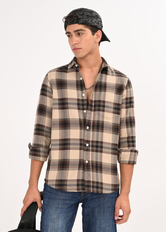 Multi-Colored Classic Check Shirt Brown