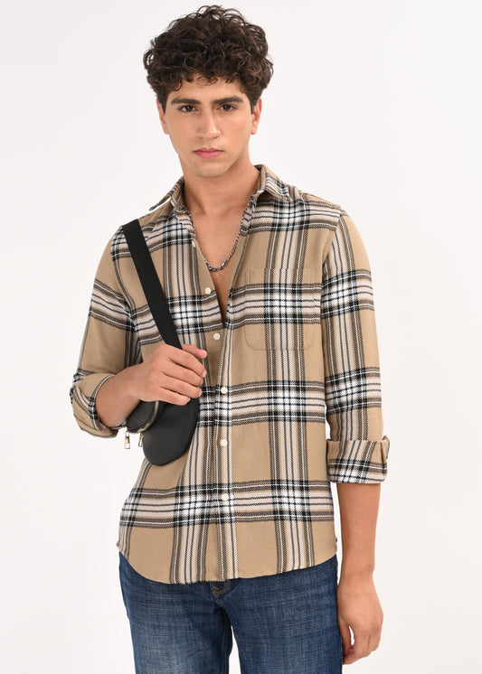 Herringbone Check Shirt Khaki