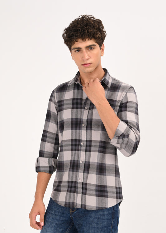 Multi-Colored Classic Check Shirt Grey