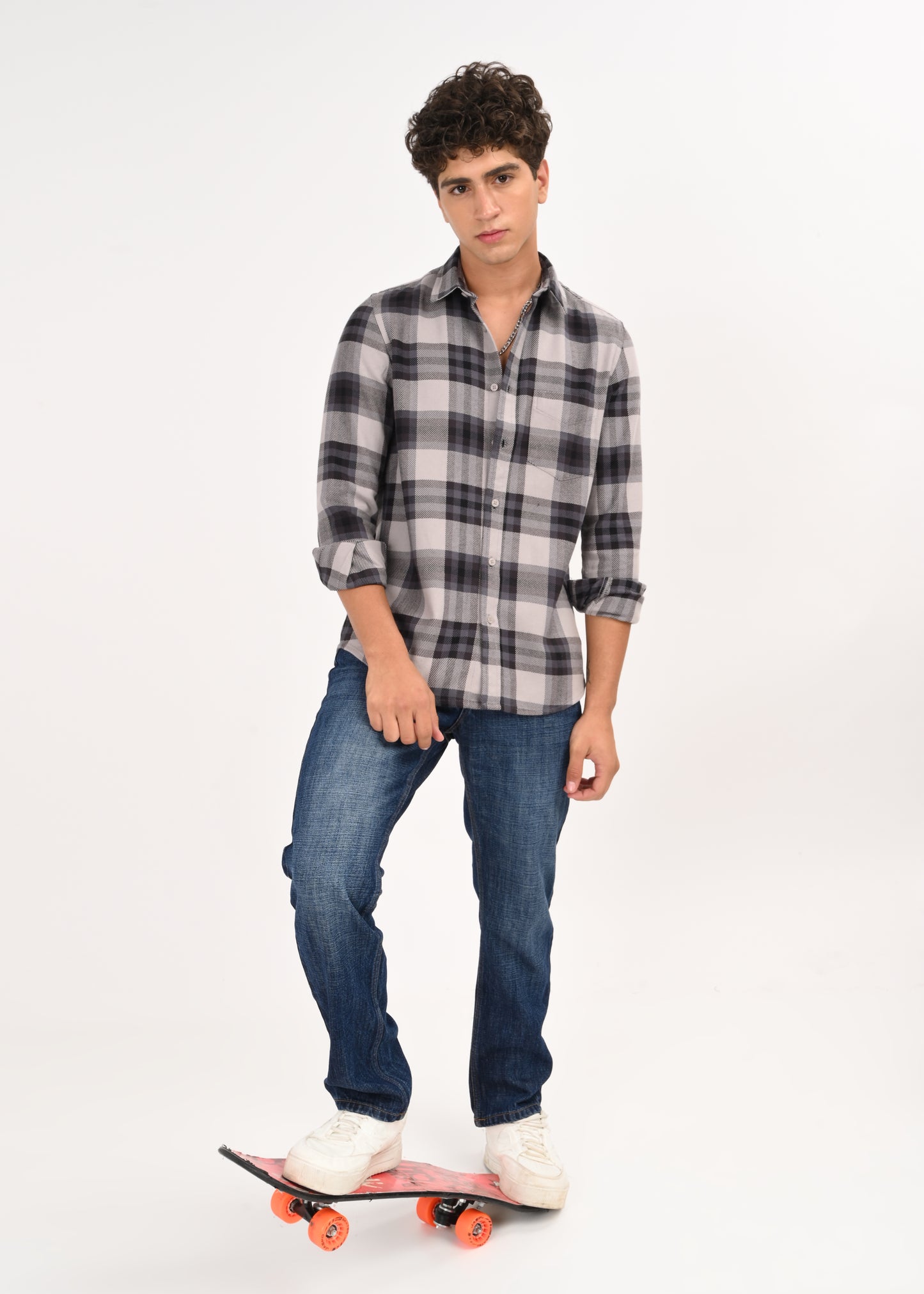 Multi-Colored Classic Check Shirt Grey