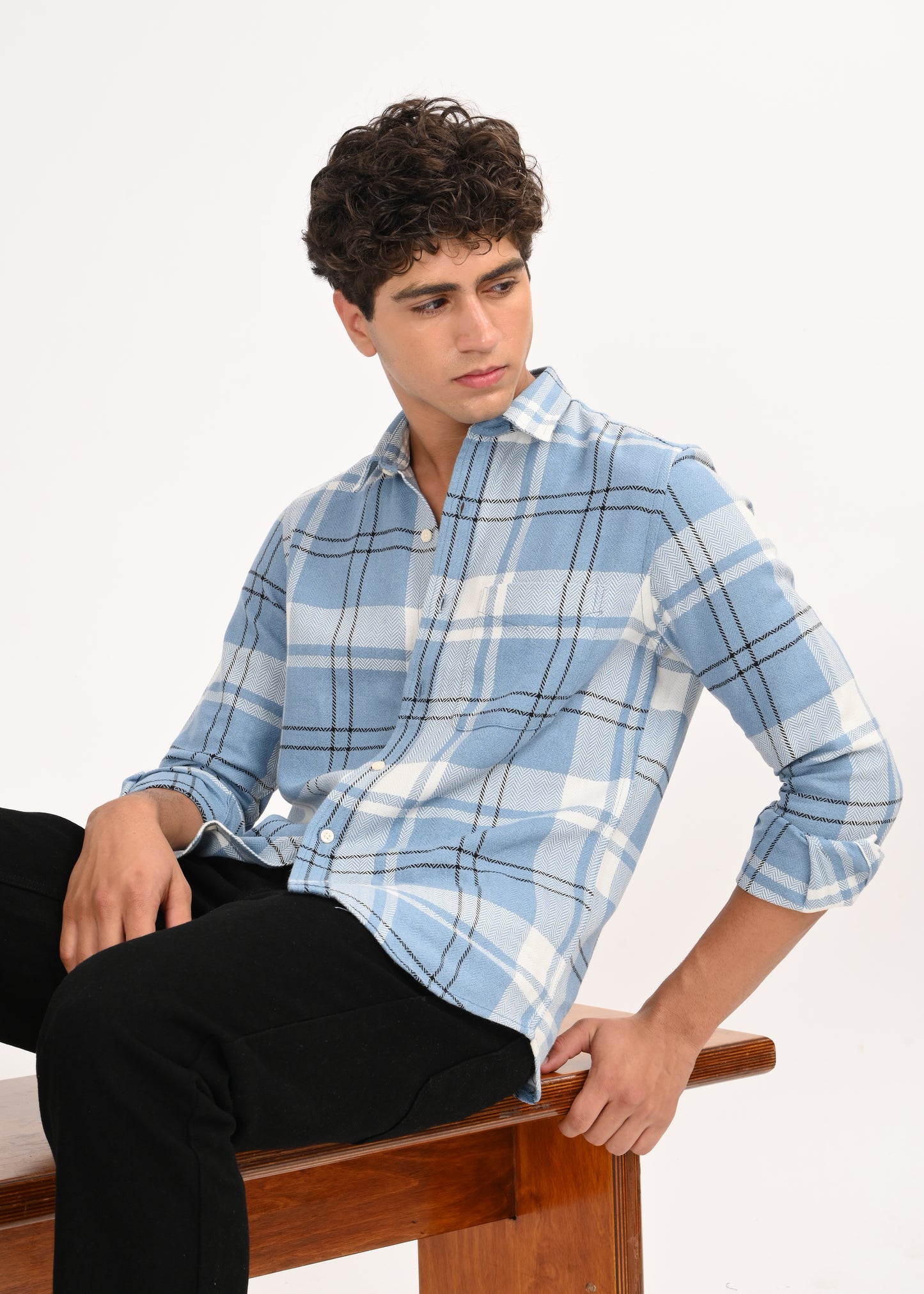 Herringbone Check Shirt Navy