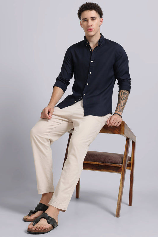 Viscose Linen Slim Fit Shirt Navy