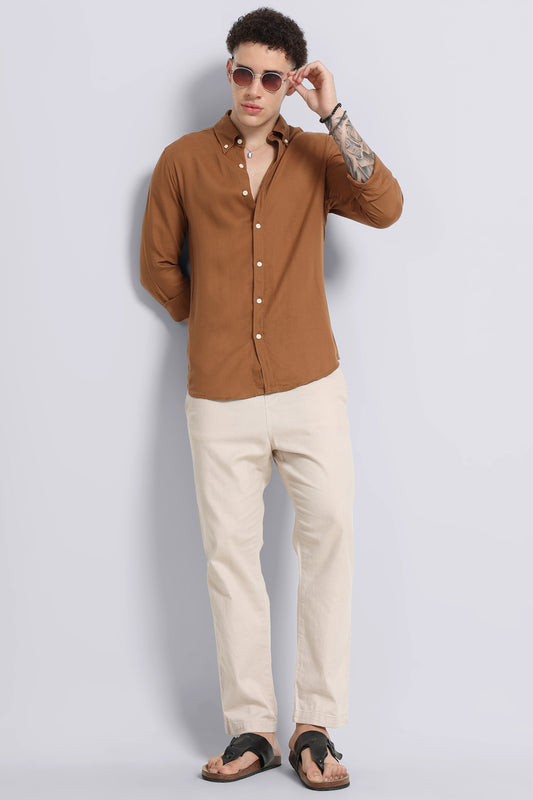 Viscose Linen Slim Fit Shirt Lt Brown
