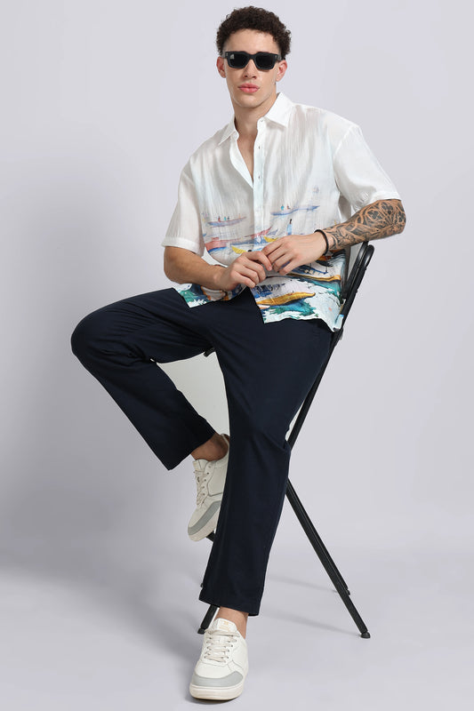 "Gearing Up For The Day" Oversized Print Shirt