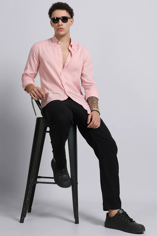 Viscose Linen Slim Fit Shirt Lt Pink